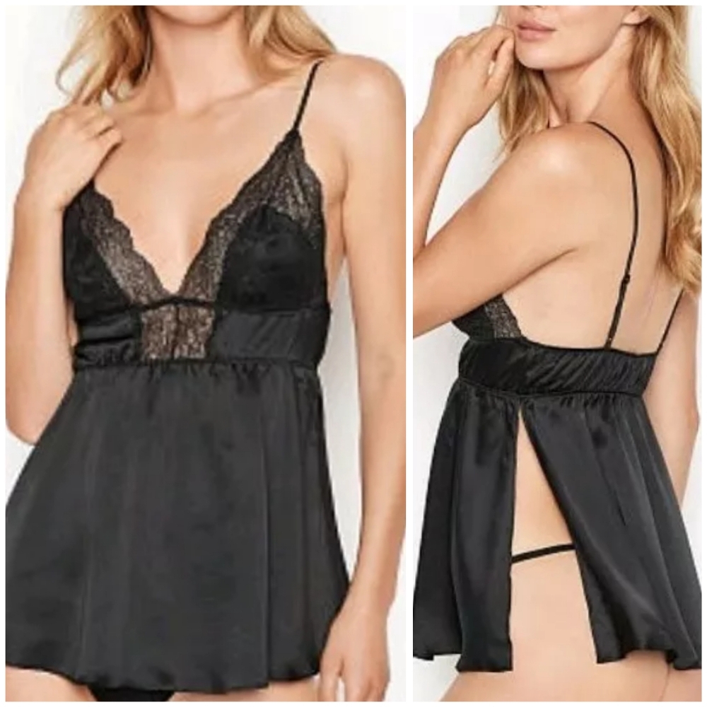 Victorias Secret Chantilly Lace Black Chemise Size L